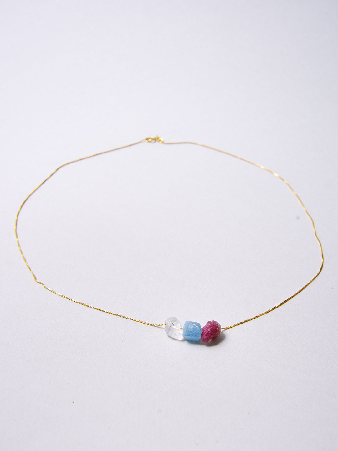 Aquamarin, Bergkristall, Pink Turmalin Kette - BLOOM