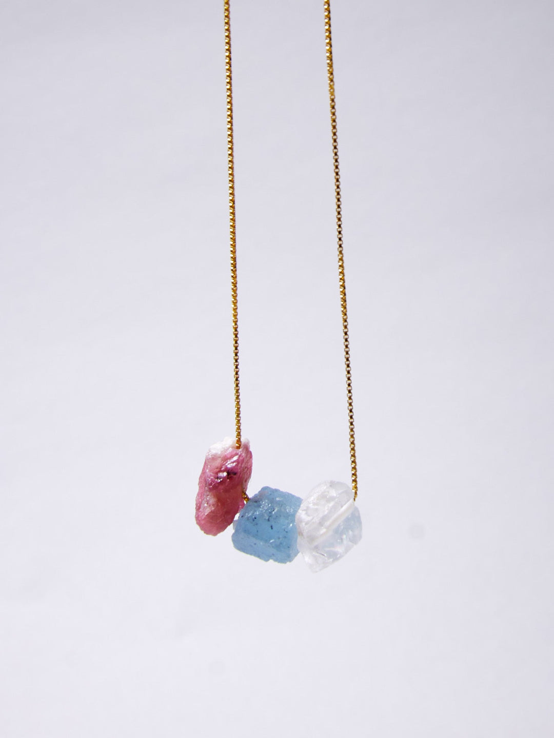 Aquamarin, Bergkristall, Pink Turmalin Kette - BLOOM