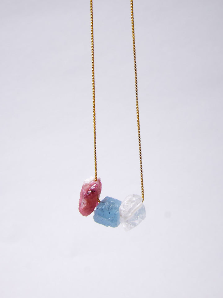 Aquamarin, Bergkristall, Pink Turmalin Kette - BLOOM