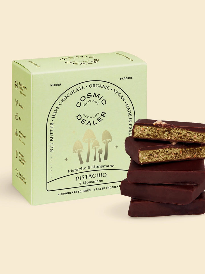 High Vibes Box 4er  raw dark Chocolate Pistachio & Lionsmane