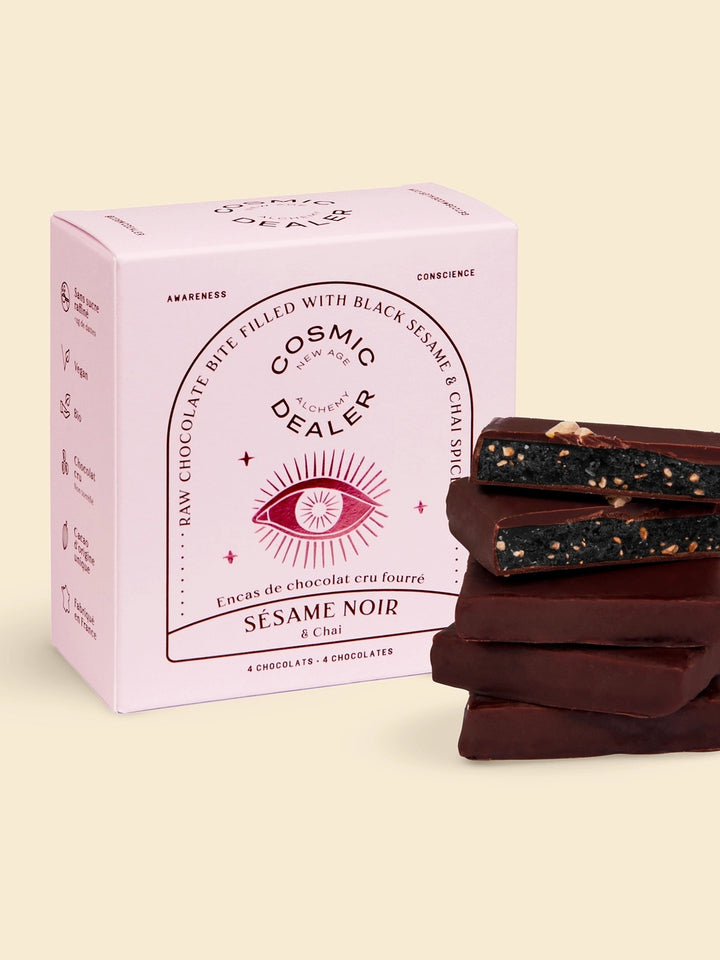 High Vibes Box of 4 raw dark Chocolate Black Sesame & Chai #1