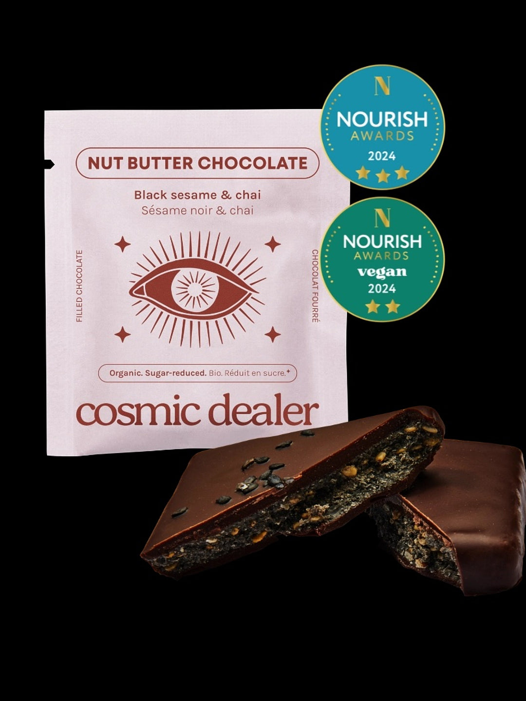 High Vibes Box of 4 raw dark Chocolate Black Sesame & Chai #1